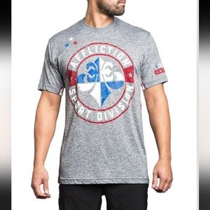 Affliction Graphic Logo Sport Crewneck Short Sleeve Men's Tee Grey Red Sz S